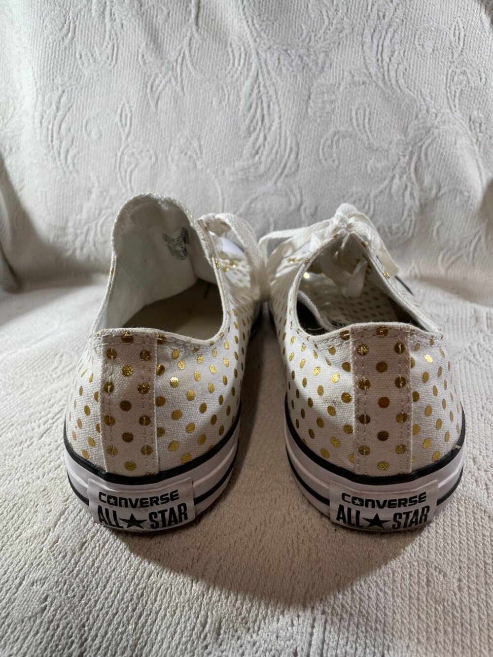 Converse All Star Chuck Taylor Sneaker Shoes Womens Size 11 White Gold Polka Dot - Picture 6 of 9
